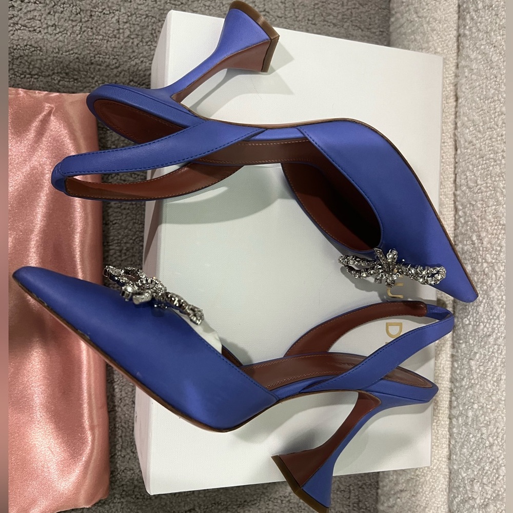 Amina Muaddi Rosie Sling Crystal Bow Pumps 95mm Fluo Purple EU 39 - Picture 5 of 7